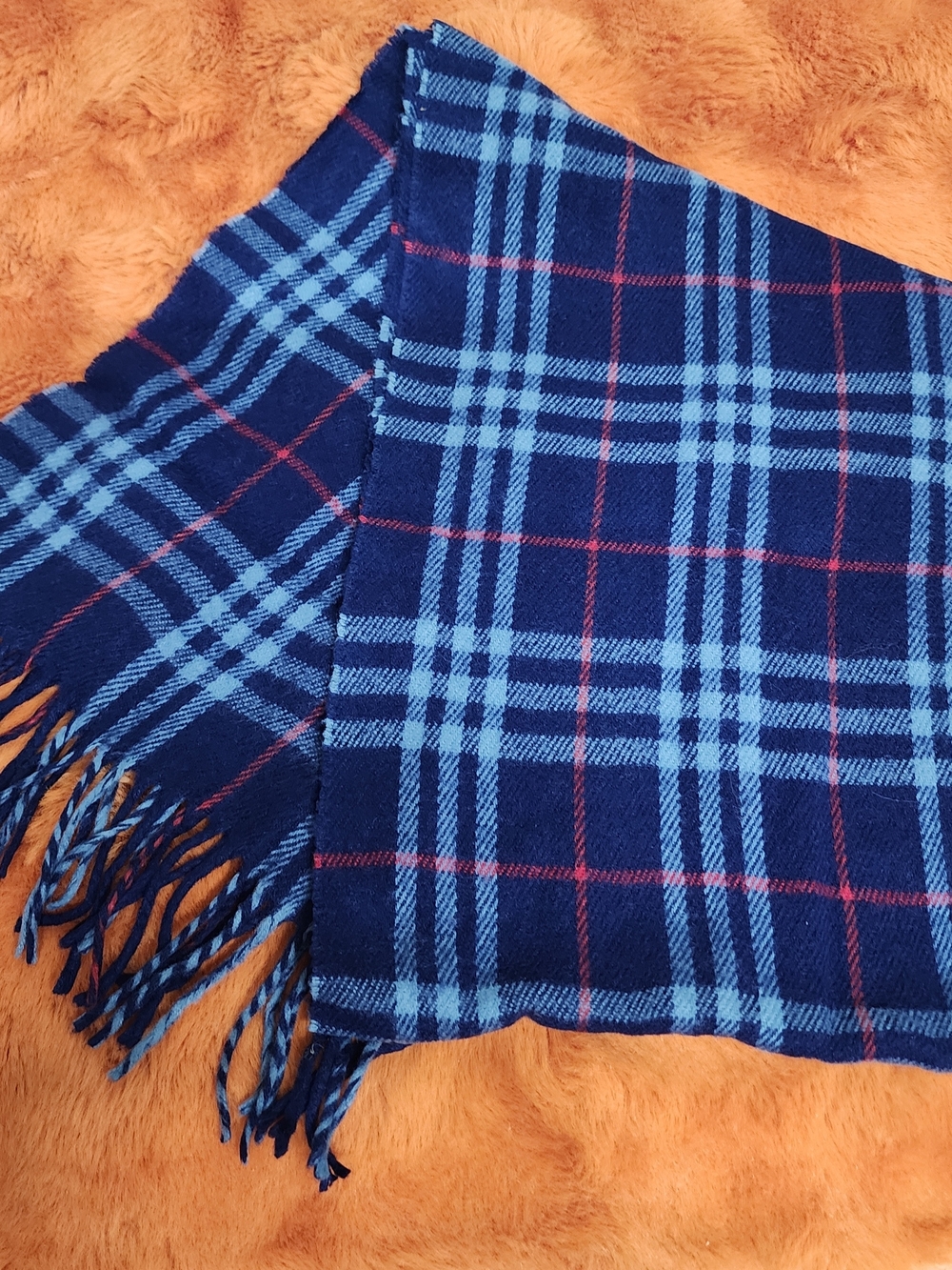 Burberry Blue Plaid Scarf with Red Windowpane
